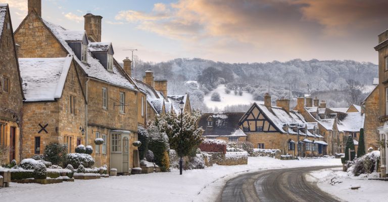 Broadway covered in snow, Worcestershire, England